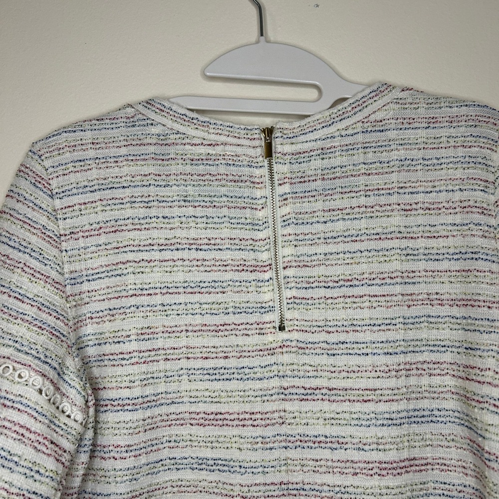 LOFT Boucle Cotton‎ Blend Textured Stripe Puff Sleeve Shift Dress Size S - Picture 8 of 8